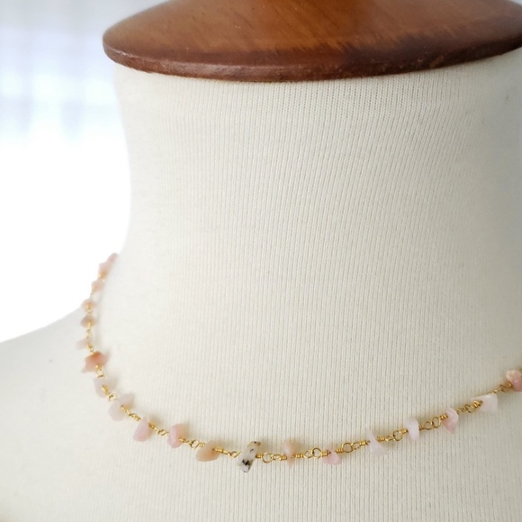 Natural Pink Opal Rosary Choker Necklace - Picture 3 of 8